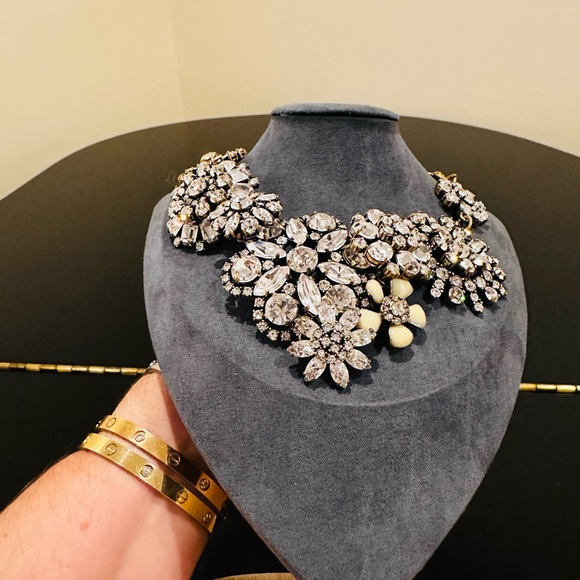 NWT Luxury Maximalist Spring J. Crew Crystal Flower Lattice Statement Necklace - Picture 7 of 15